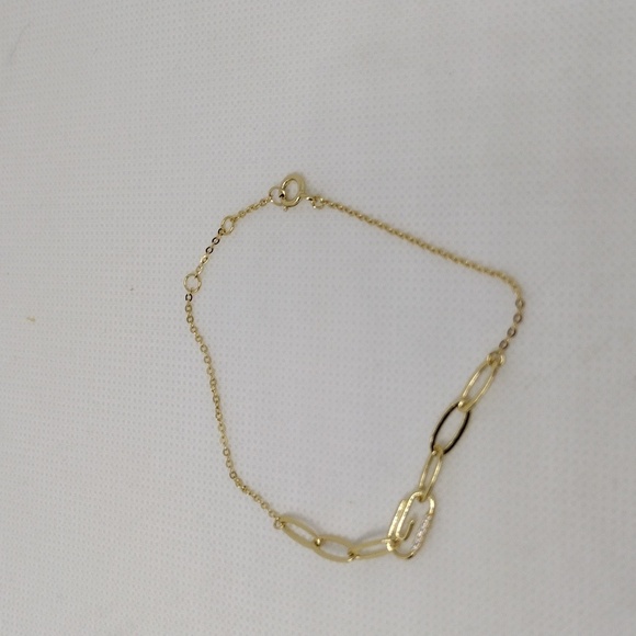 Adina Eden Pave Safety‎ Pin Paperclip Bracelet Gold Plated Sterling Silver - Picture 4 of 6